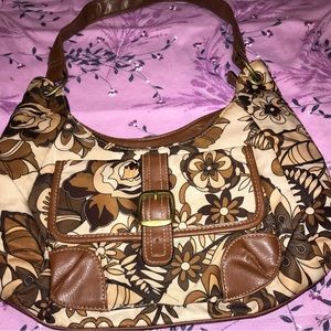 Brown floral tote bag